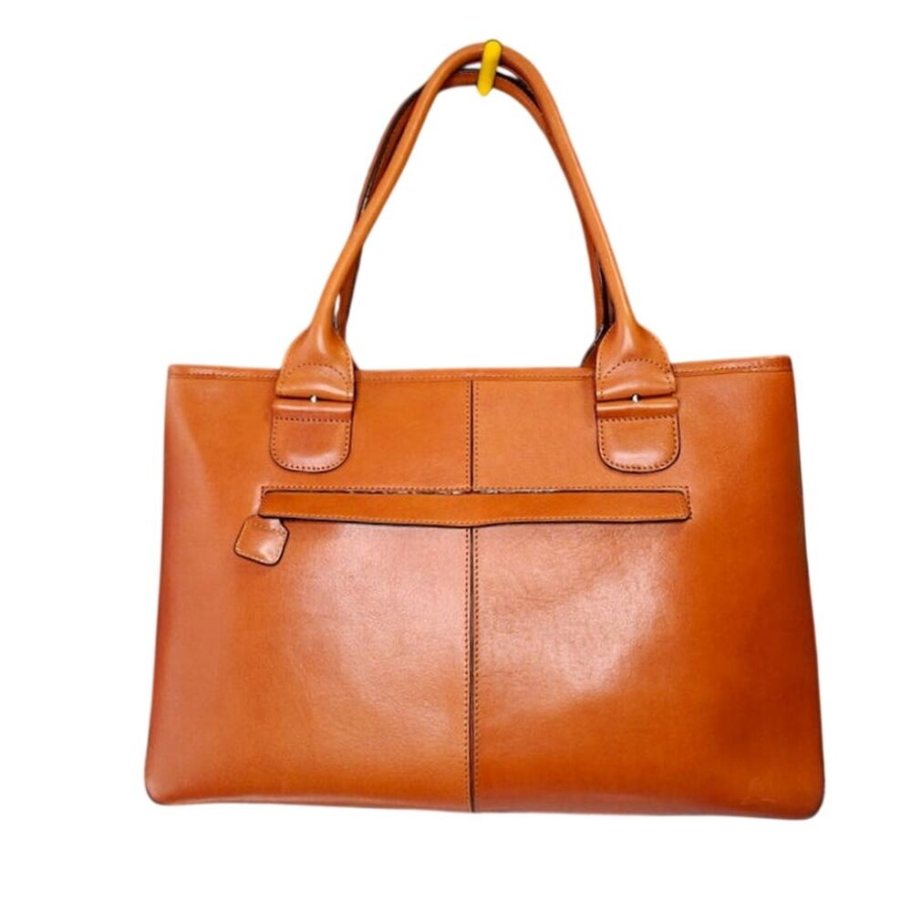 Cognac leather tote by Agnes B Voyage